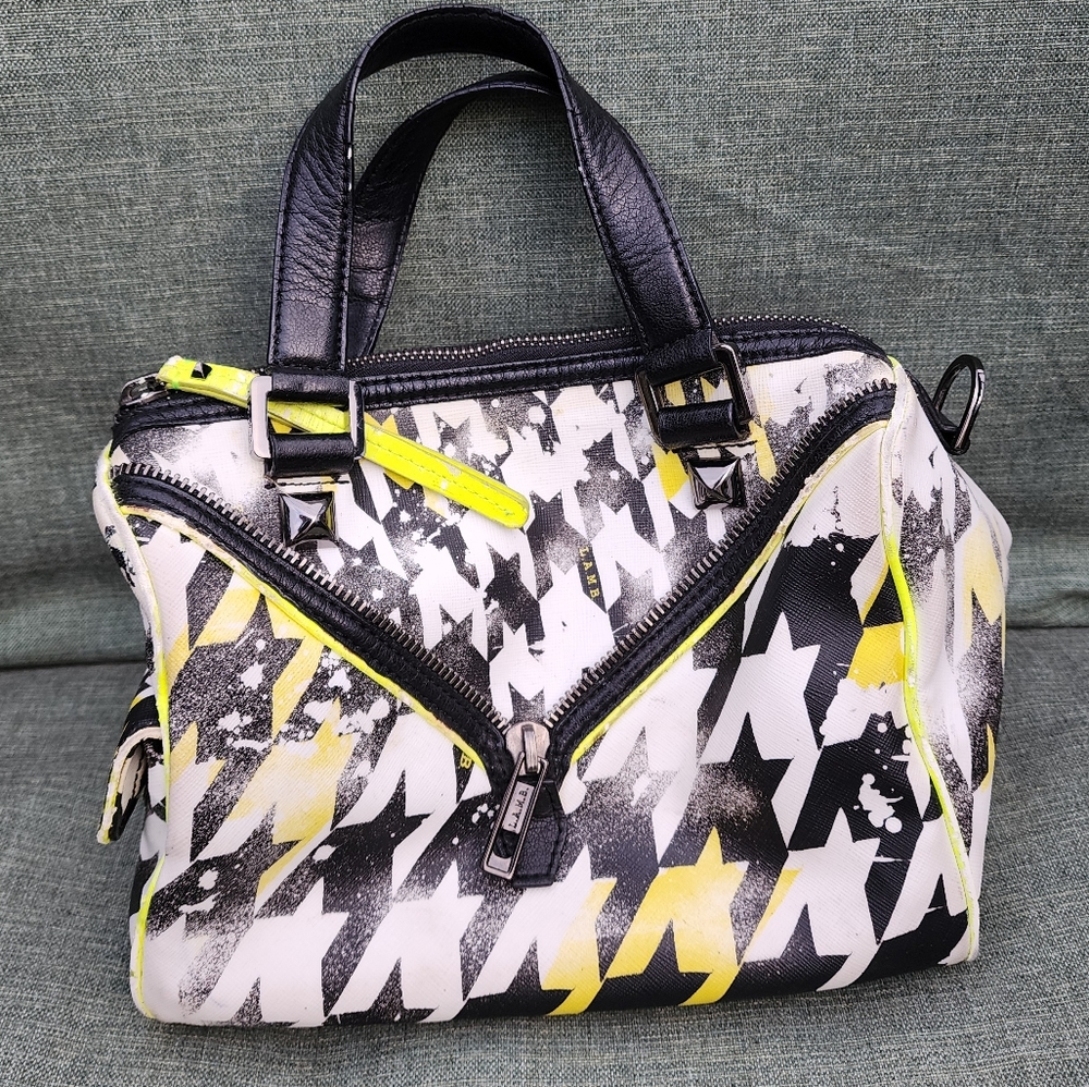 L.A.M.B. Black White Yellow Houndstooth Satchel